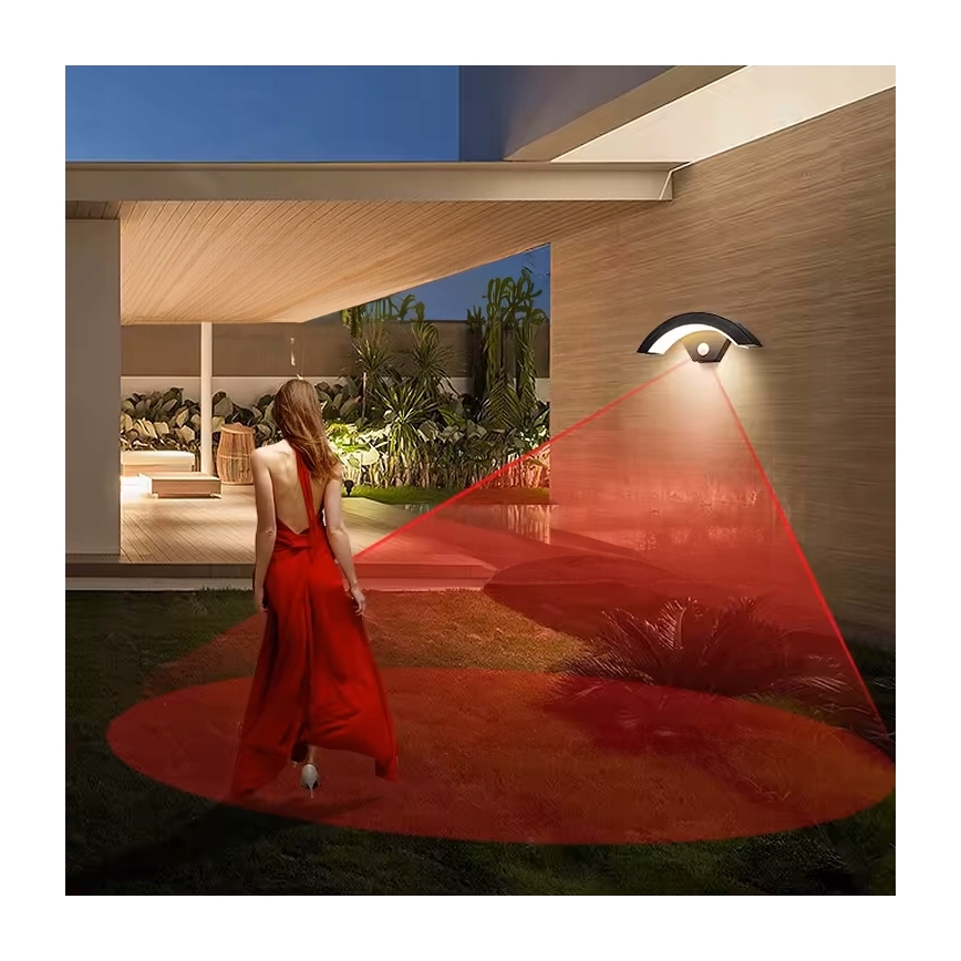 LED Venkovní nástěnné svítidlo se senzorem pohybu LED/10W/230V IP54 černá