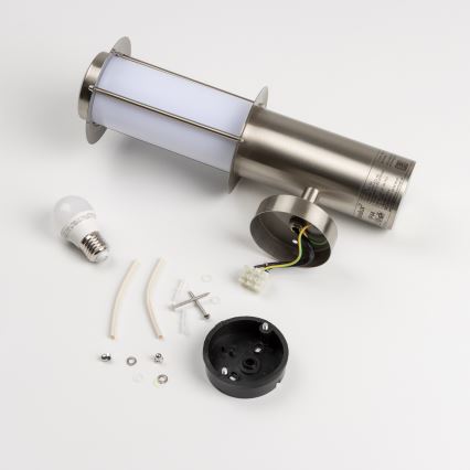 LED Venkovní nástěnné svítidlo se senzorem pohybu 1xE27/4,9W/230V IP44 matný chrom