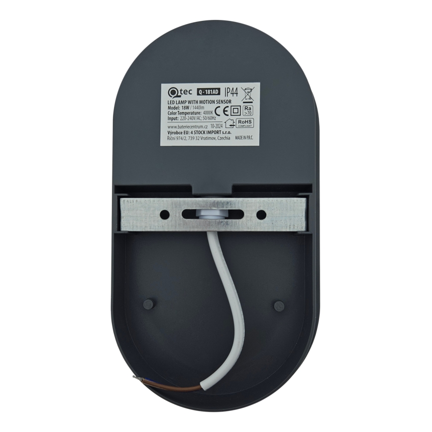 LED Venkovní nástěnné svítidlo se senzorem pohybu LED/18W/230V IP44 antracit
