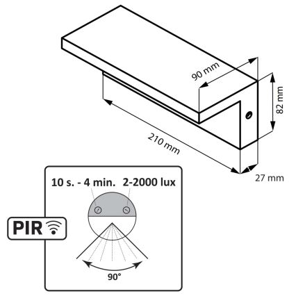 LED Venkovní nástěnné svítidlo se senzorem TESA LED/10W/230V IP54 černá