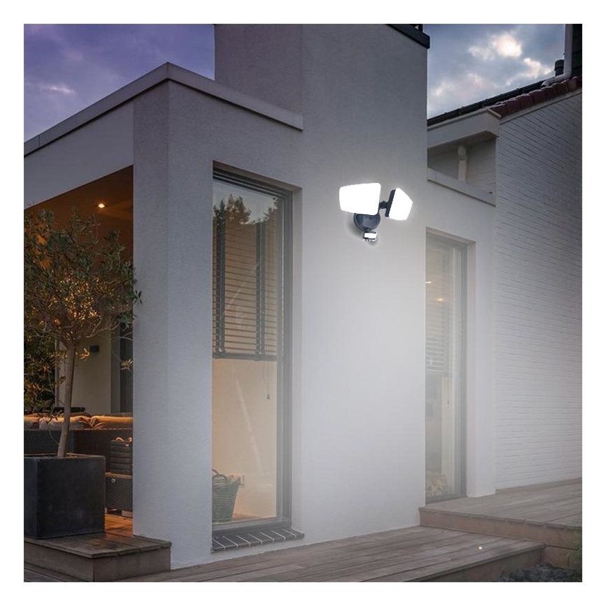 LED Venkovní reflektor se senzorem LED/24W/230V 3000/4000/6000K IP54 černá