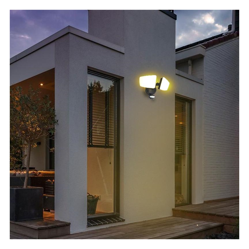 LED Venkovní reflektor se senzorem LED/24W/230V 3000/4000/6000K IP54 černá