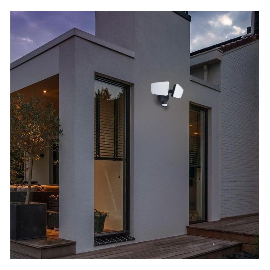 LED Venkovní reflektor se senzorem LED/24W/230V 3000/4000/6000K IP54 černá
