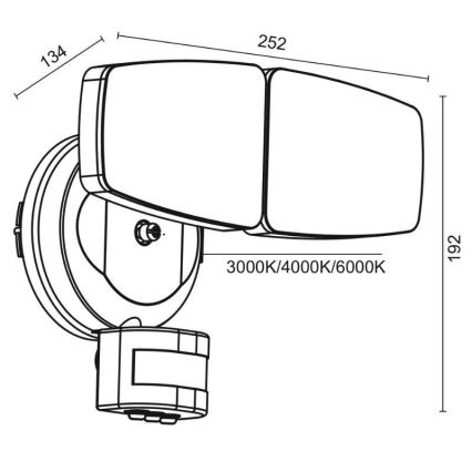 LED Venkovní reflektor se senzorem LED/24W/230V 3000/4000/6000K IP54 černá