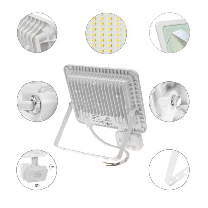 LED Venkovní reflektor se senzorem NOCTIS LUX 2 LED/50W/230V 4000K IP44 bílá