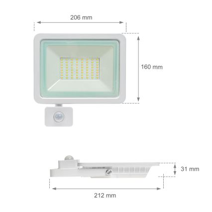 LED Venkovní reflektor se senzorem NOCTIS LUX 2 LED/50W/230V 4000K IP44 bílá