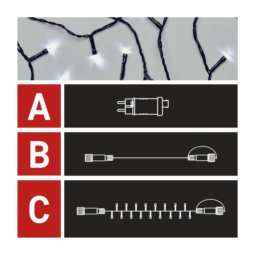 LED  venkovní řetěz 100xLED/15m IP44 studená bílá