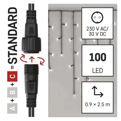 LED Venkovní  řetěz 100xLED/2,5x0,9m IP44 studená bílá