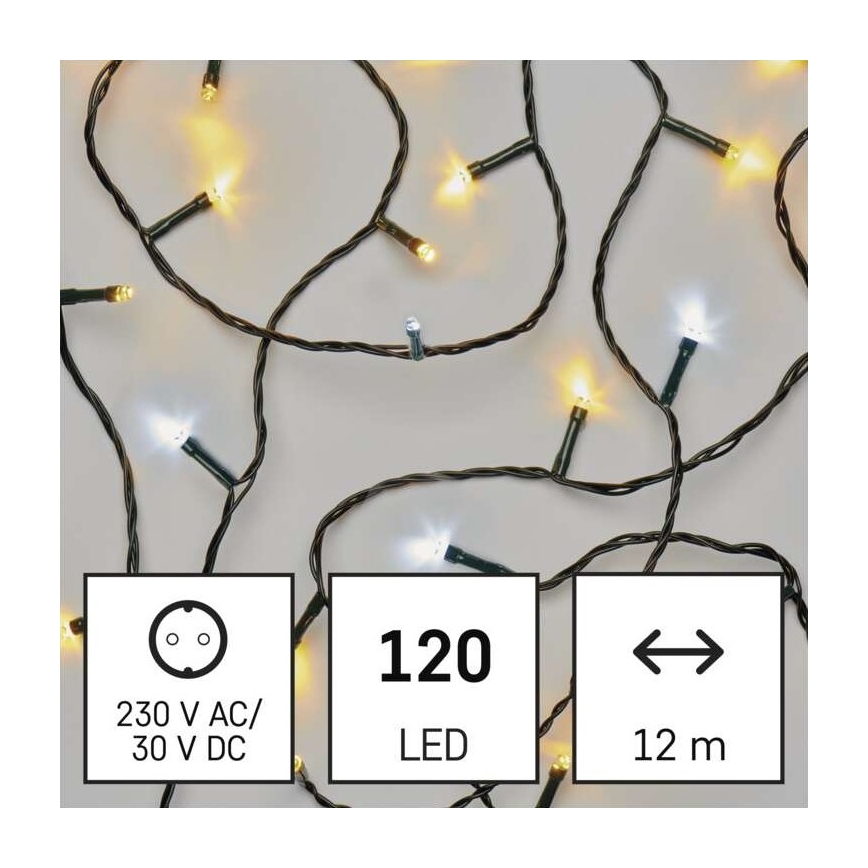 LED  venkovní řetěz 120xLED/2 funkce 17m IP44 teplá/studená bílá