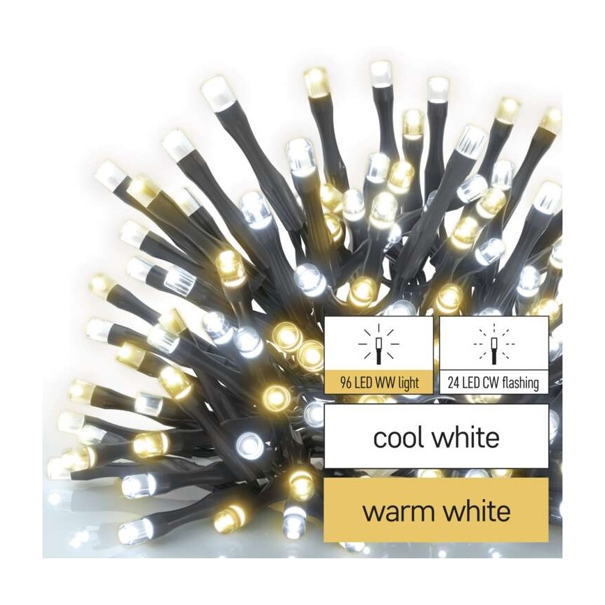 LED  venkovní řetěz 120xLED/2 funkce 17m IP44 teplá/studená bílá