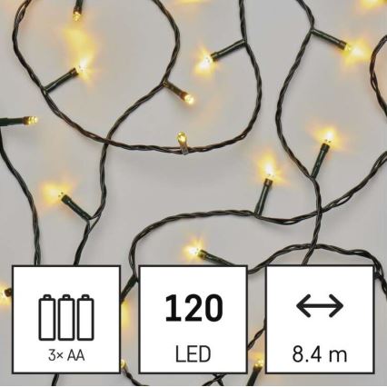 LED  venkovní řetěz 120xLED/3xAA 8,9m IP44 teplá bílá