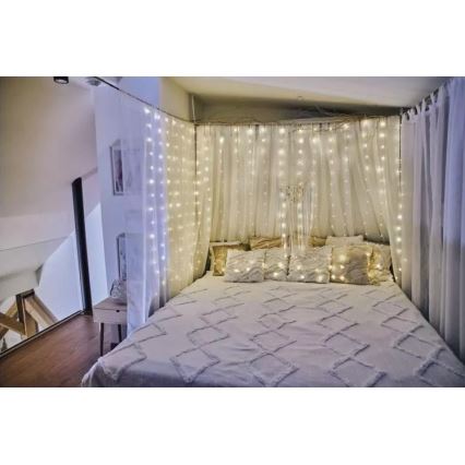 LED Venkovní  řetěz 300xLED/8 funkcí 5,9 m IP44 teplá bílá