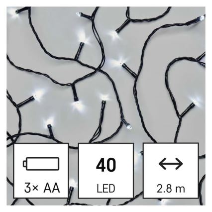 LED Venkovní  řetěz 40xLED/3xAA 3,3m IP44 studená bílá