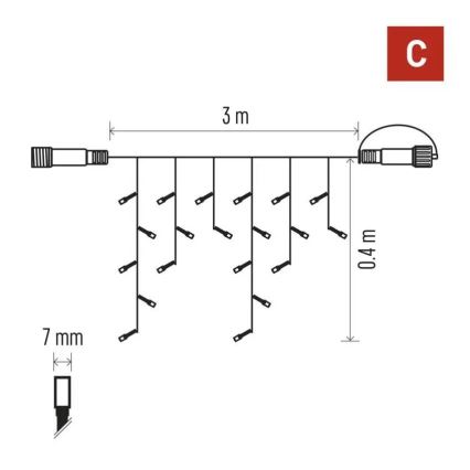 LED Venkovní řetěz 50xLED/3x0,4m IP44 studená/teplá bílá