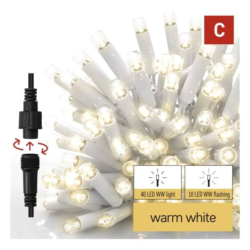 LED Venkovní řetěz 50xLED/3x0,4m IP44 teplá bílá