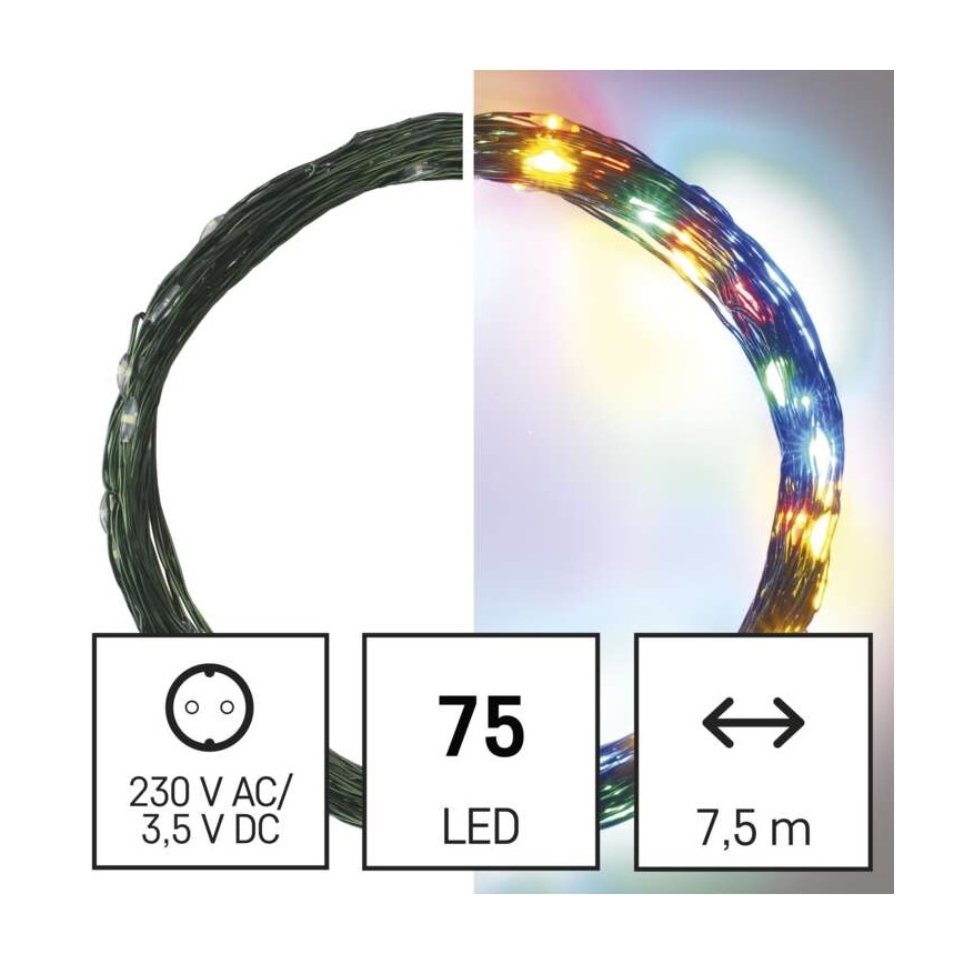 LED  venkovní řetěz 75xLED/12,5m IP44 multicolor