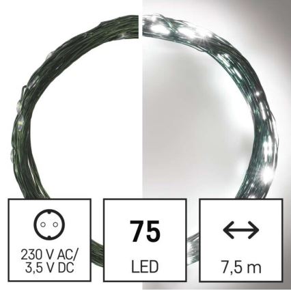LED  venkovní řetěz 75xLED/12,5m IP44 studená bílá