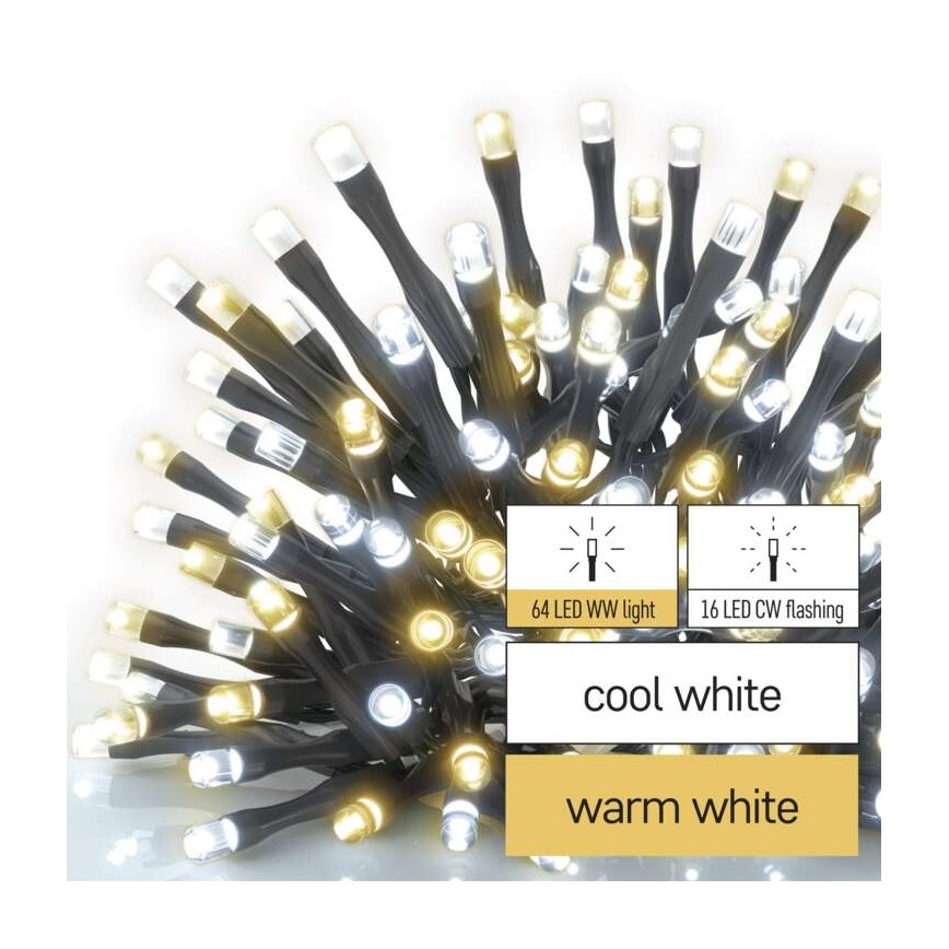 LED  venkovní řetěz 80xLED/2 funkce 13m IP44 teplá/studená bílá