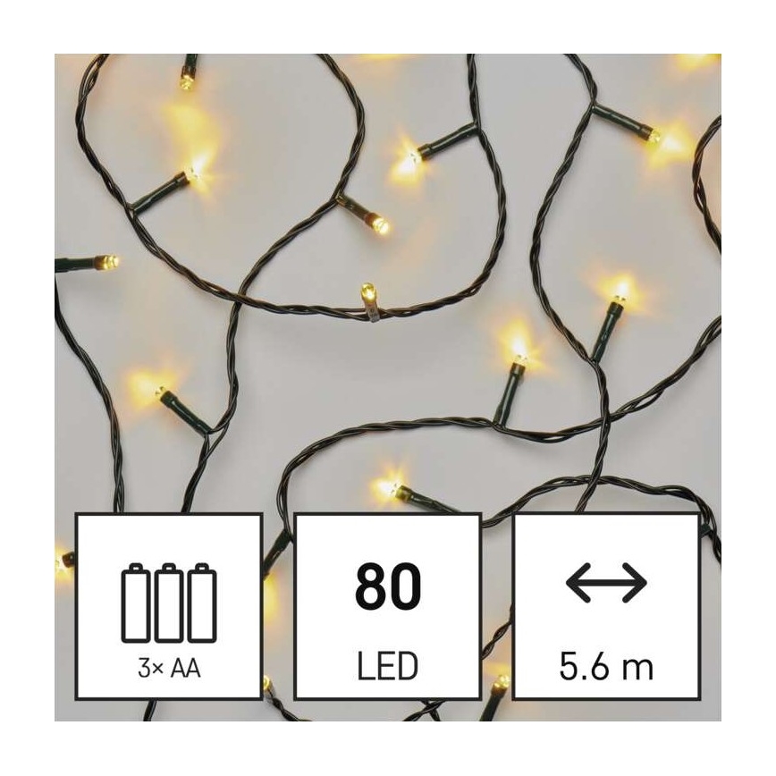 LED  venkovní řetěz 80xLED/3xAA 6,1m IP44 teplá bílá