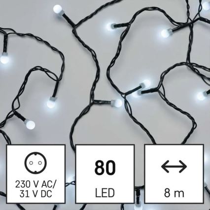 LED Venkovní  řetěz 80xLED/8 funkcí 13m studená bílá IP44