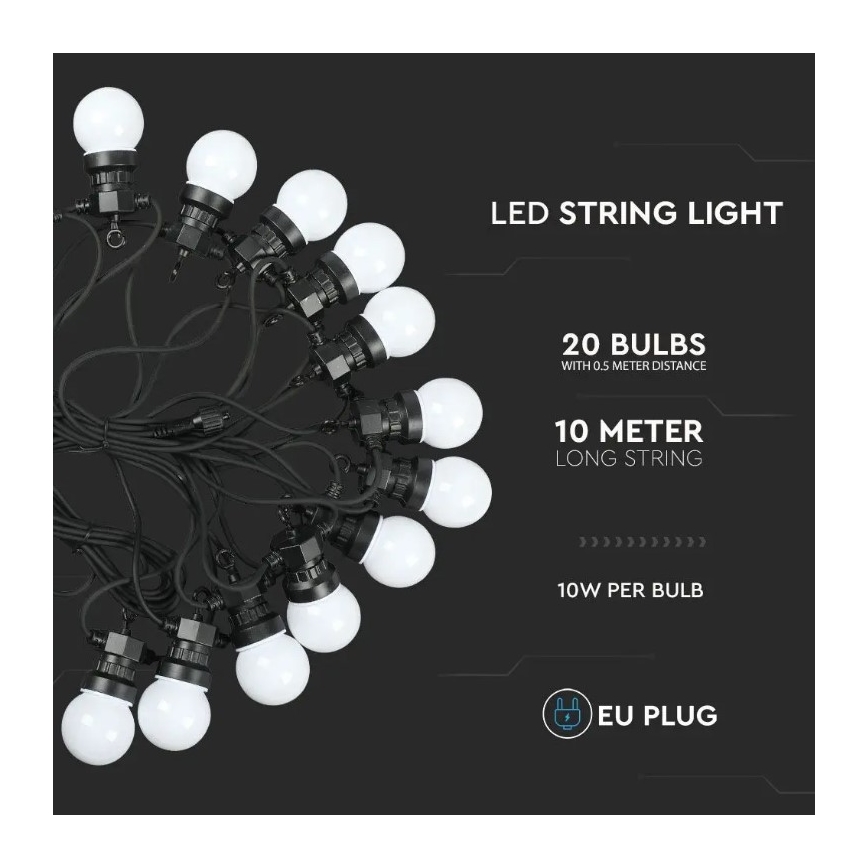 LED Venkovní řetěz STRING 10m 20xLED/0,5W/230V IP44 6000K