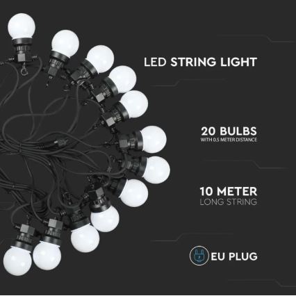 LED Venkovní řetěz STRING 10m 20xLED/0,5W/24/230V 3000K IP44