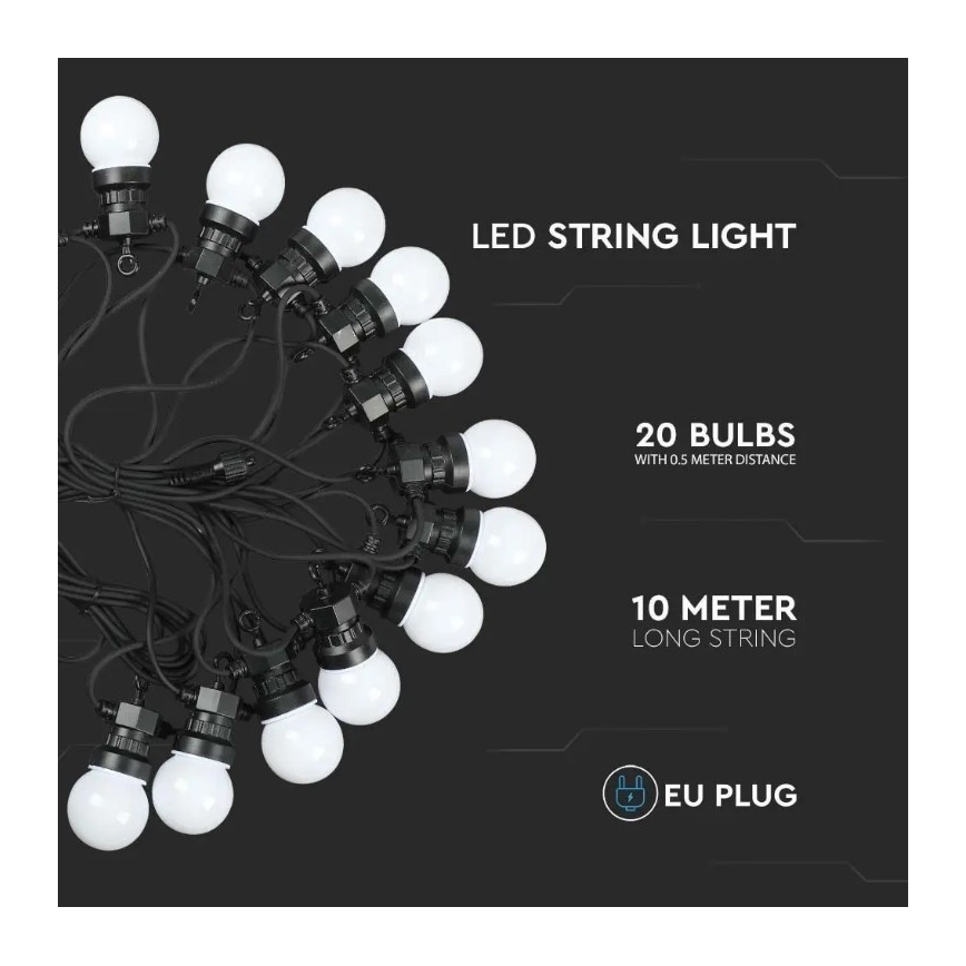 LED Venkovní řetěz STRING 10m 20xLED/0,5W/24/230V 3000K IP44