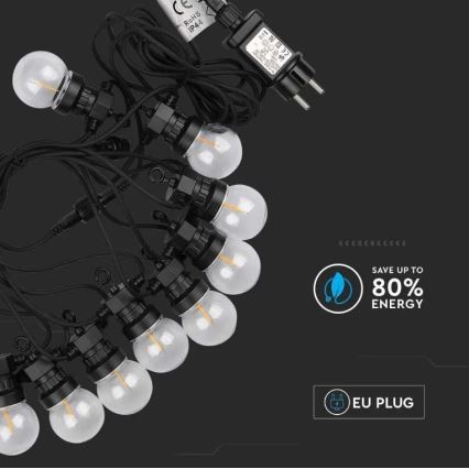 LED Venkovní řetěz STRING 5m 10xLED/0,4W/24/230V 3000K IP44