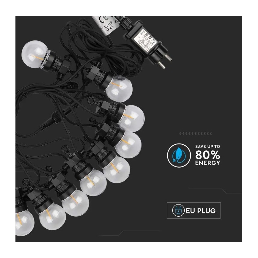 LED Venkovní řetěz STRING 5m 10xLED/0,4W/24/230V 3000K IP44