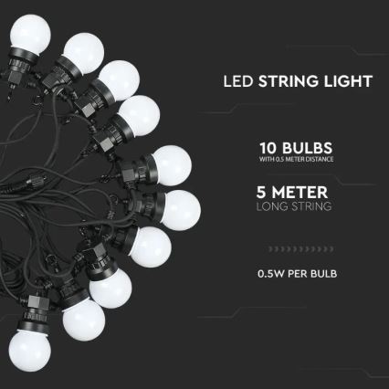 LED Venkovní řetěz STRING 5m 10xLED/0,5W/230V IP44 3000K