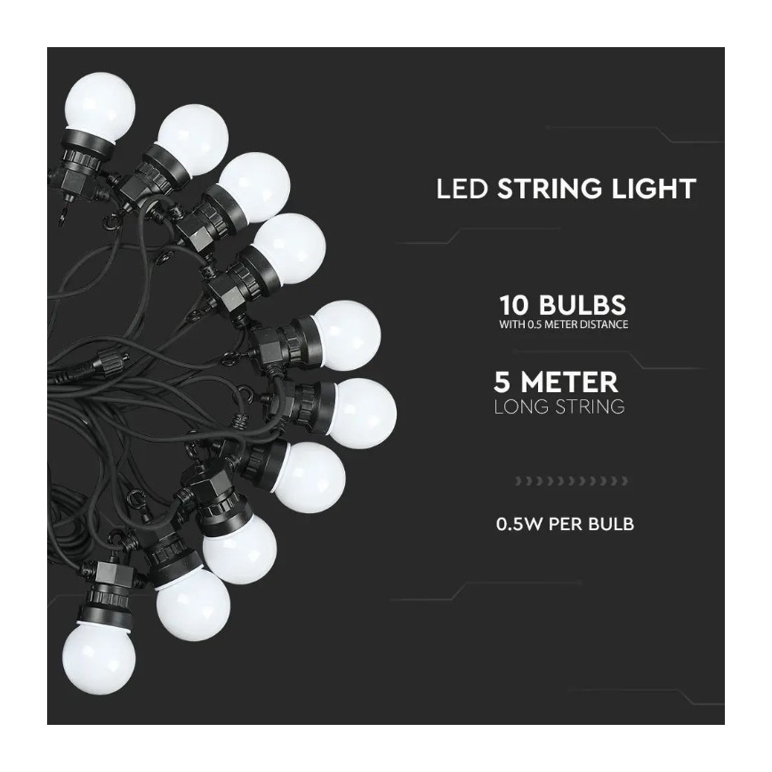 LED Venkovní řetěz STRING 5m 10xLED/0,5W/230V IP44 3000K