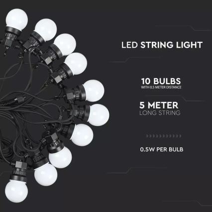 LED Venkovní řetěz STRING 5m 10xLED/0,5W/230V IP44 6000K