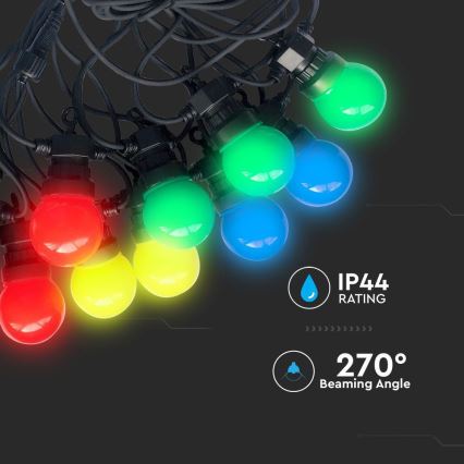 LED Venkovní řetěz STRING RGB 10m 20xLED/0,5W/230V IP44