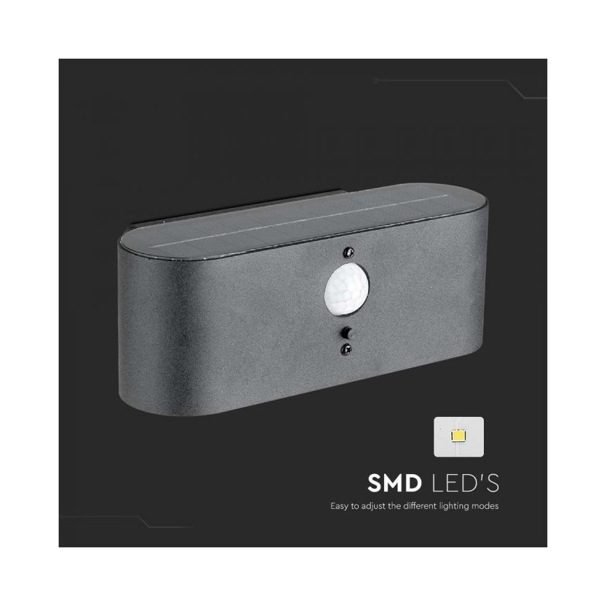 LED Venkovní solární nástěnné svítidlo se senzorem LED/2,5W/3,7V 3000K IP54 2000 mAh