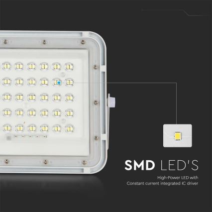 LED Venkovní stmívatelný solární reflektor LED/10W/3,2V IP65 6400K bílá + dálkové ovládání