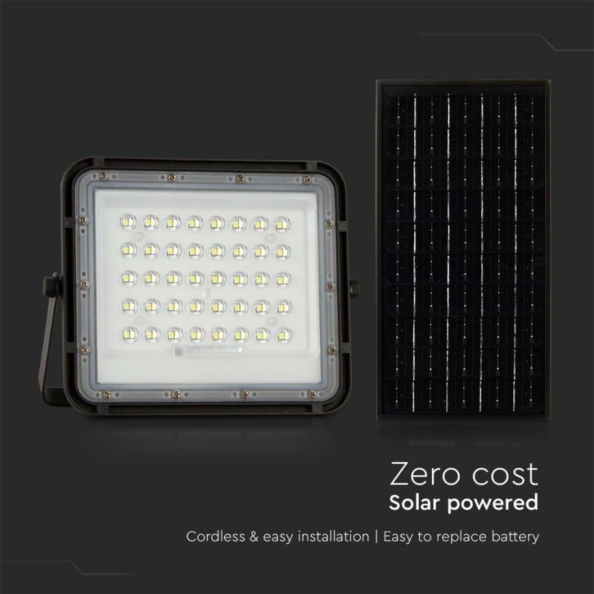 LED Venkovní stmívatelný solární reflektor LED/10W/3,2V IP65 6400K 6000 mAh černá + dálkové ovládání