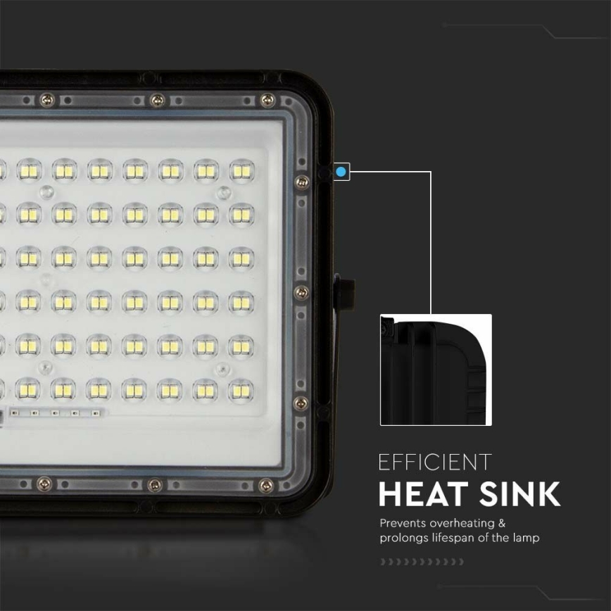 LED Venkovní stmívatelný solární reflektor LED/15W/3,2V IP65 4000K 12000 mAh černá + dálkové ovládání