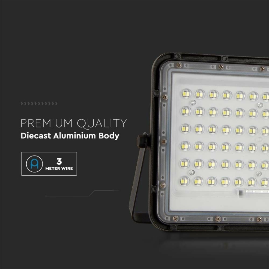 LED Venkovní stmívatelný solární reflektor LED/15W/3,2V IP65 4000K 12000 mAh černá + dálkové ovládání