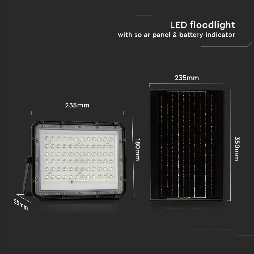 LED Venkovní stmívatelný solární reflektor LED/15W/3,2V IP65 4000K 12000 mAh černá + dálkové ovládání