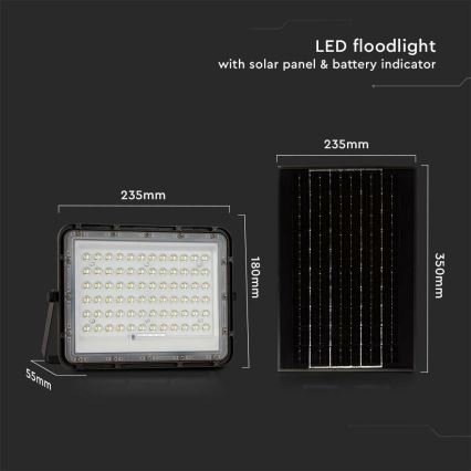 LED Venkovní stmívatelný solární reflektor LED/15W/3,2V IP65 6400K 12000 mAh černá + dálkové ovládání