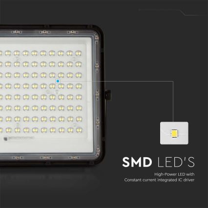 LED Venkovní solární reflektor LED/200W/3,2V 4000K černá IP65 + dálkové ovládání