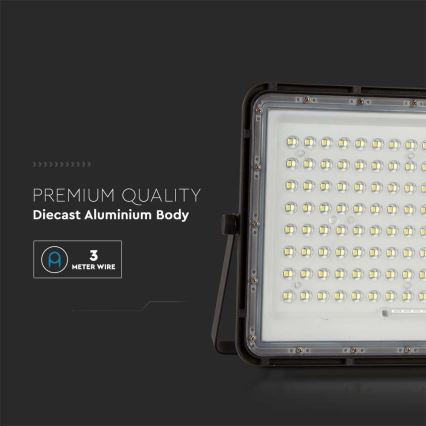 LED Venkovní solární reflektor LED/20W/3,2V 6400K černá IP65 + dálkové ovládání