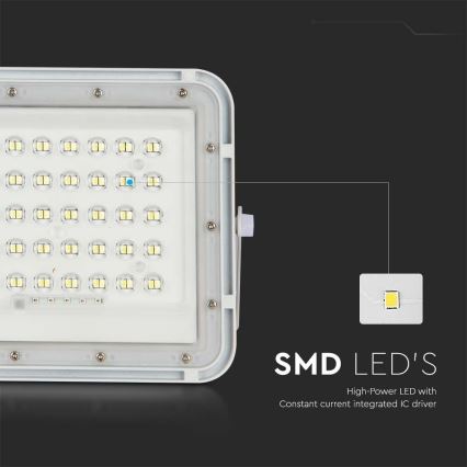 LED Venkovní stmívatelný solární reflektor LED/6W/3,2V IP65 4000K 5000 mAh bílá + dálkové ovládání