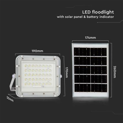 LED Venkovní stmívatelný solární reflektor LED/6W/3,2V IP65 4000K 5000 mAh bílá + dálkové ovládání
