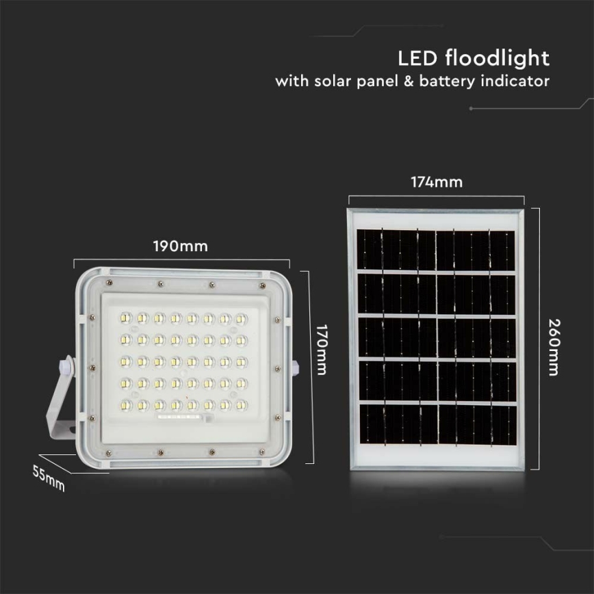 LED Venkovní stmívatelný solární reflektor LED/6W/3,2V IP65 4000K 5000 mAh bílá + dálkové ovládání
