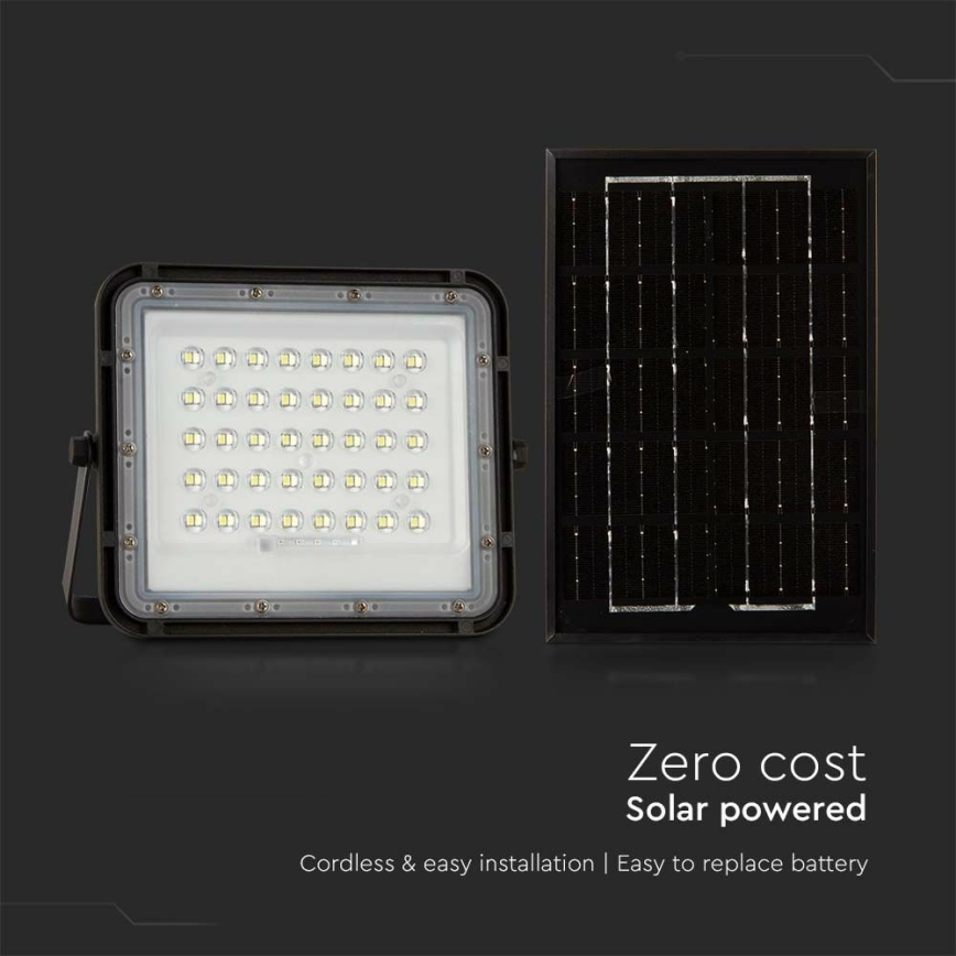 LED Venkovní stmívatelný solární reflektor LED/6W/3,2V IP65 4000K 5000 mAh černá + dálkové ovládání
