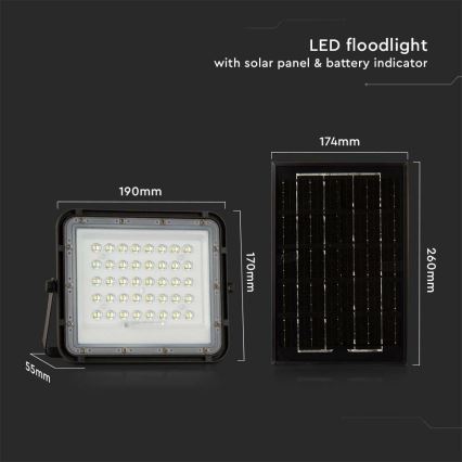 LED Venkovní stmívatelný solární reflektor LED/6W/3,2V IP65 6400K 5000 mAh černá + dálkové ovládání