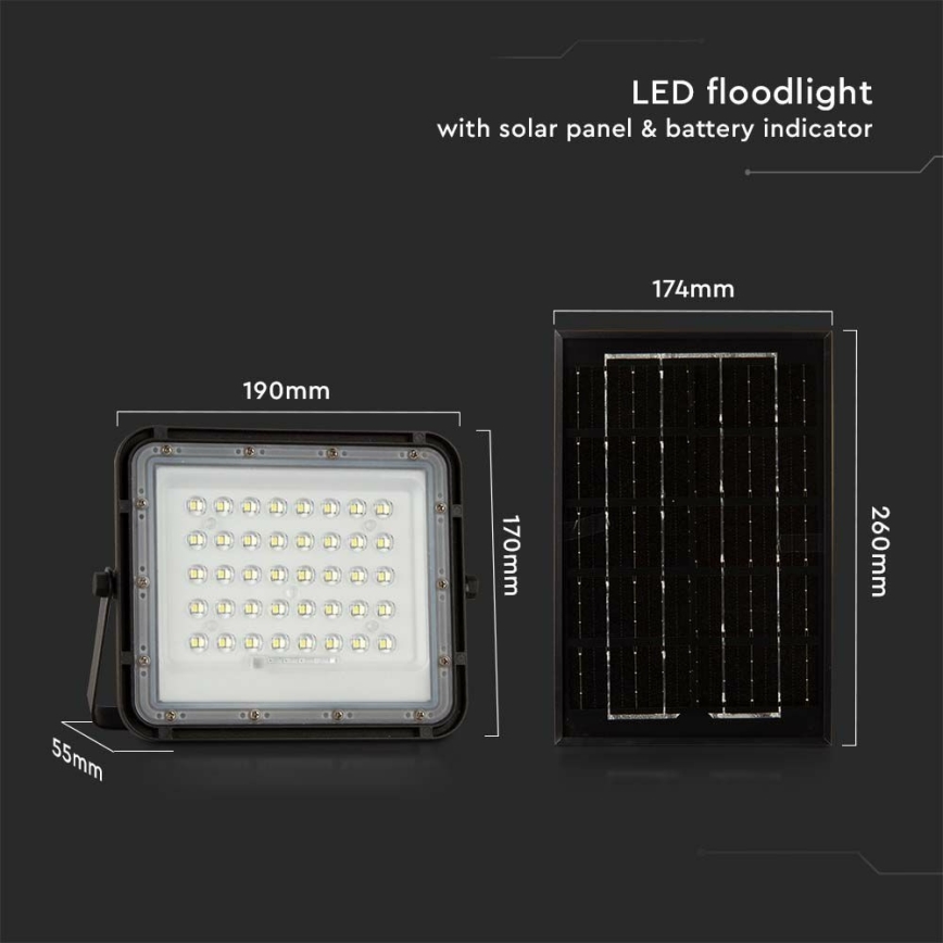 LED Venkovní stmívatelný solární reflektor LED/6W/3,2V IP65 6400K 5000 mAh černá + dálkové ovládání
