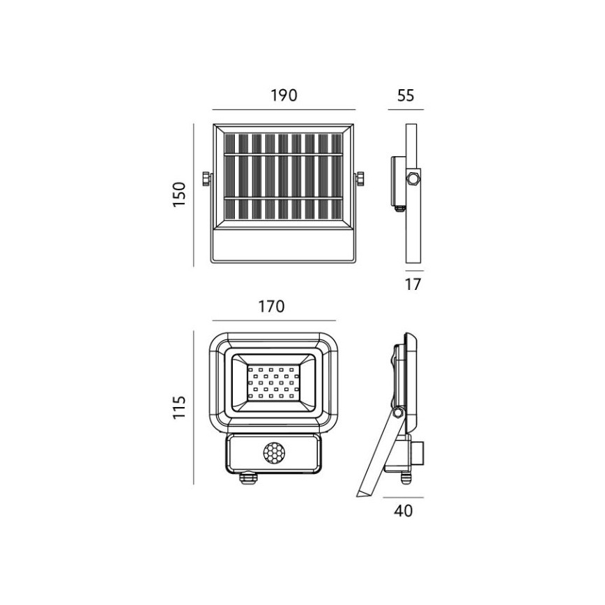 LED Venkovní solární reflektor se senzorem LED/10W/3,7V 6500K IP65 2200 mAh