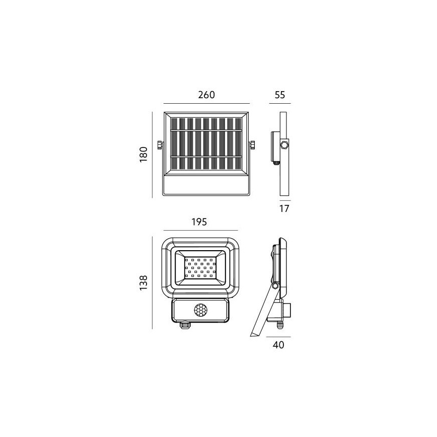 LED Venkovní solární reflektor se senzorem LED/20W/3,7V 6500K IP65 4400 mAh